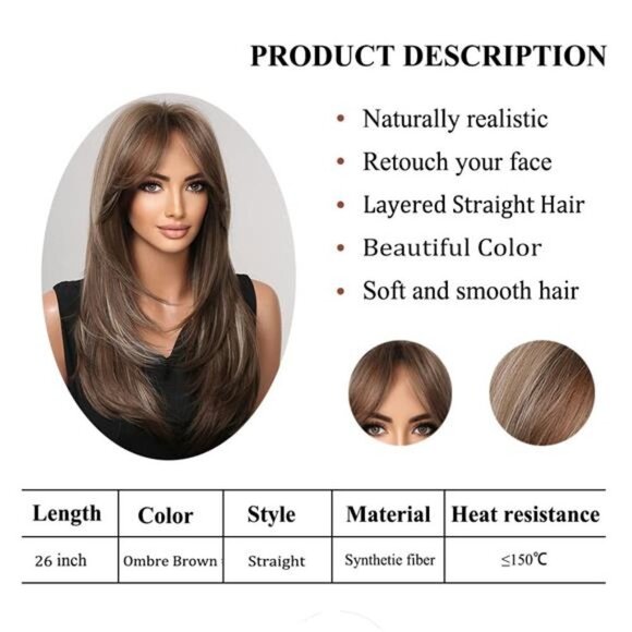 Women Cosplay Daily Natural Hair Wig Heat Resistant Fiber - Chestnut Brown